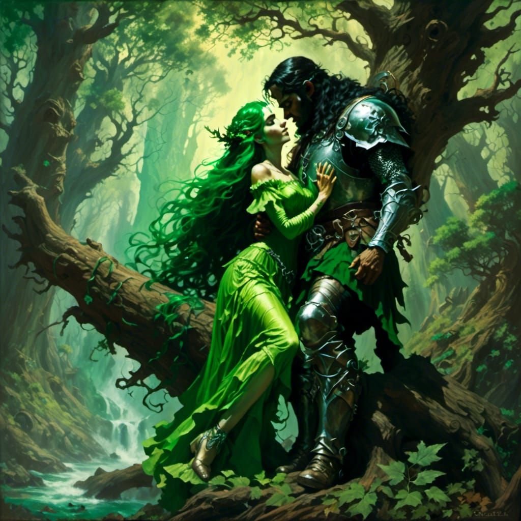 Dryad's Kiss: Oil Painting in Frazetta Style