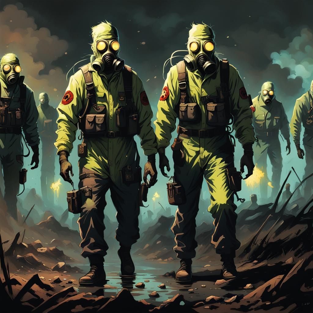 Sinister Laughing Zombie Mutants in Hazmat Suits