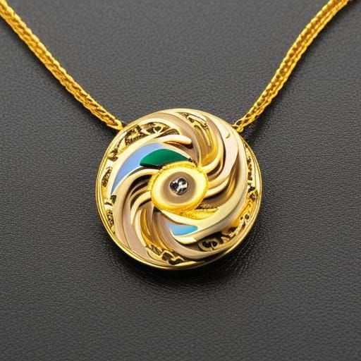 Gold Enameled Pendant, Yin & Yang - Snow & Fire