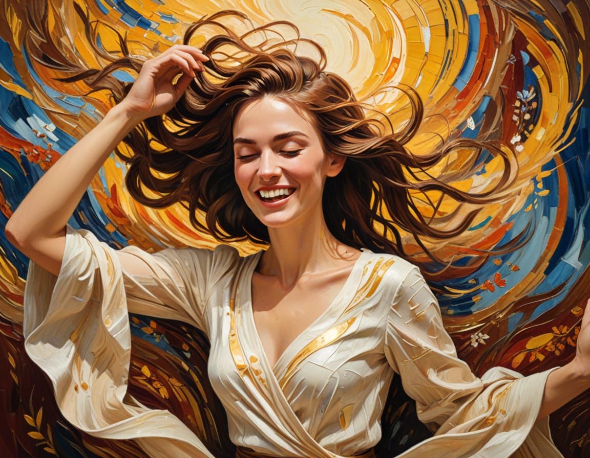 Joyful Woman in Vintage Tapestry Setting