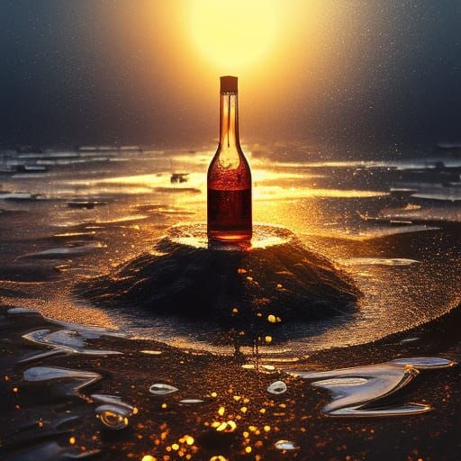Glass Bottle Explosion at Sunset: Fantasy Art
