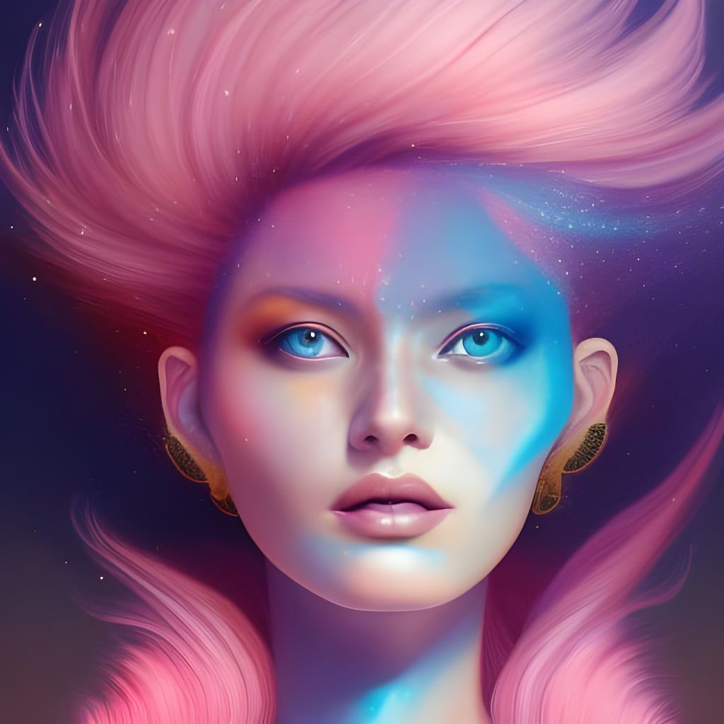 Cosmic Haired Lady: Photorealistic Digital Art