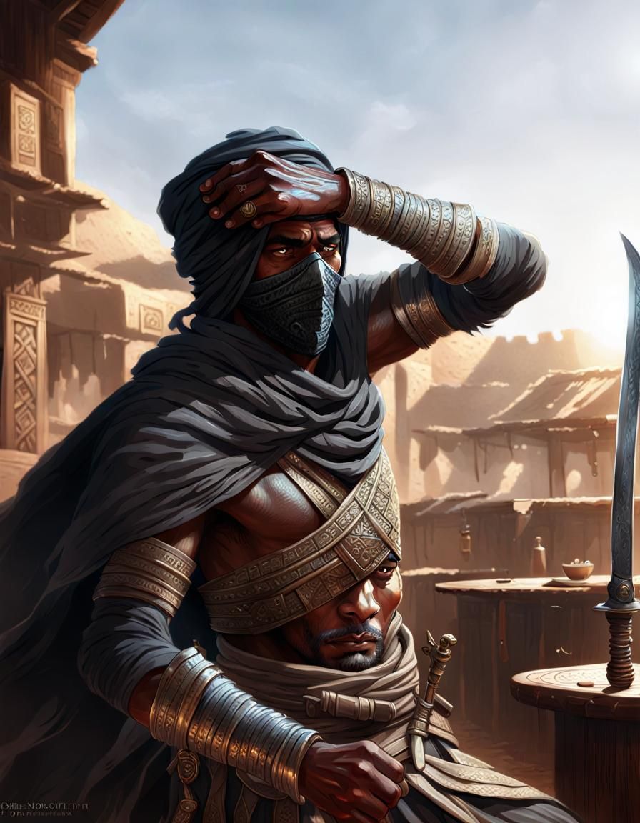 Tuareg Warrior with Knife in Anime CGI Style