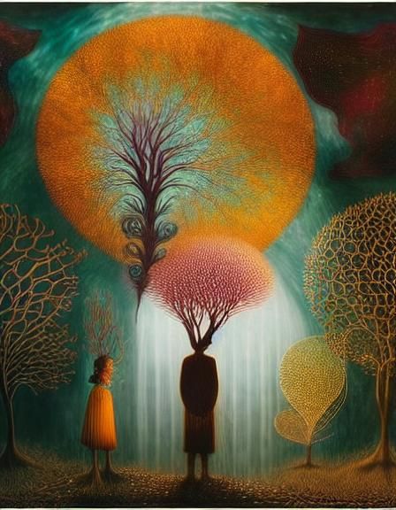 Fairytale Mycena Mushroom Dreamscape in Rich Colors