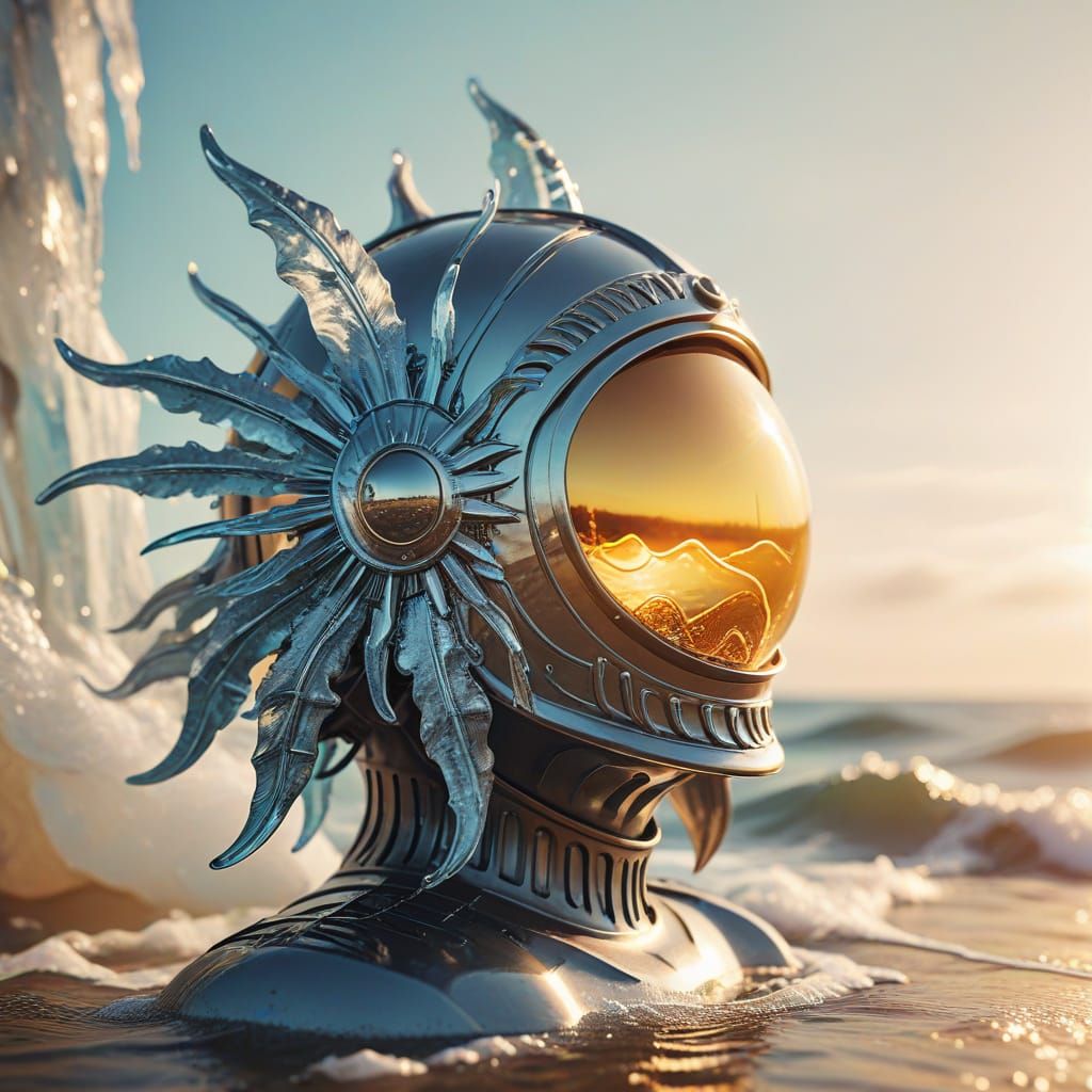 Vintage Summer Sun and Waves in Graphic Illustration