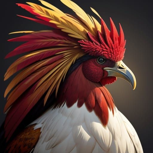 Proud Rooster Portrait in Vibrant Oil Painting Style
