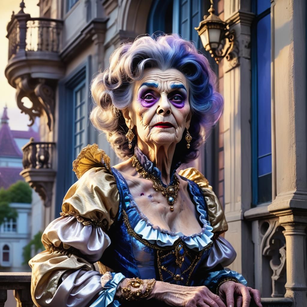 Elderly Transvestite as Juliet, Baroque Fantasy Concept Art