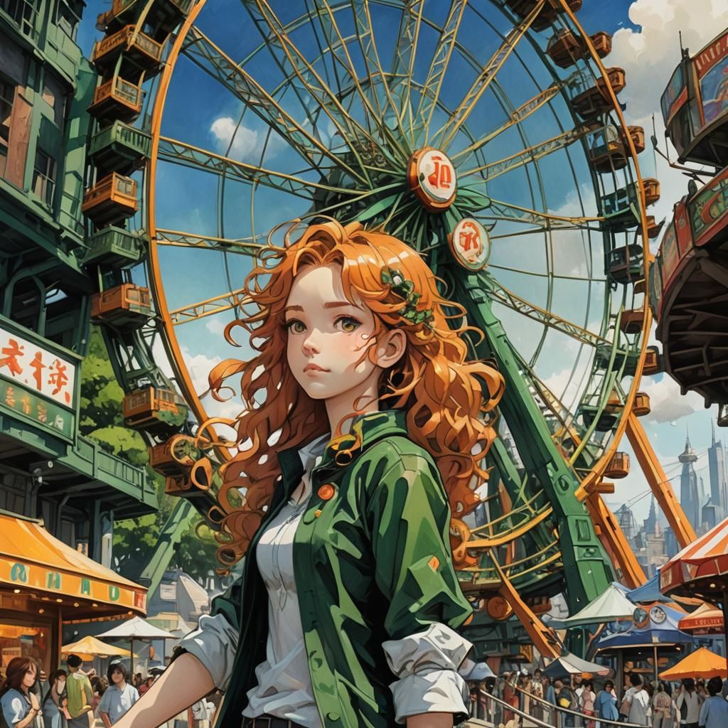 Mecha Theme Park Portrait in Watercolor Style