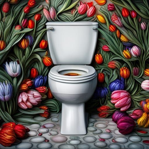 Tulips Overflowing from Porcelain Throne