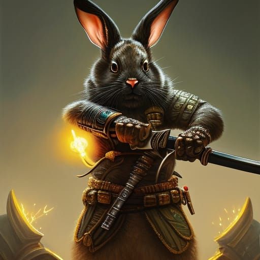 Cute Bunny Ninja with Katana: Detailed Fantasy Art