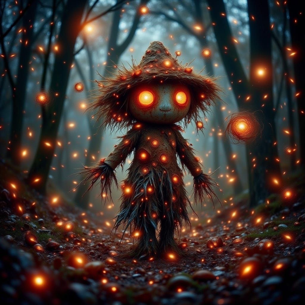 Enchanted Forest Scarecrow with Glowing Eyes