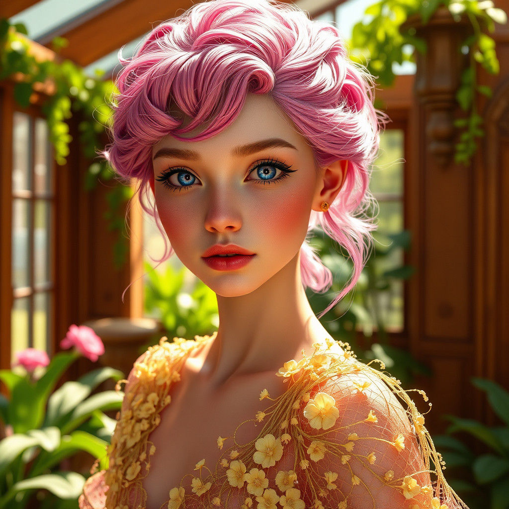 Pink-Haired Woman in Sneezewort Gown, Splash Art