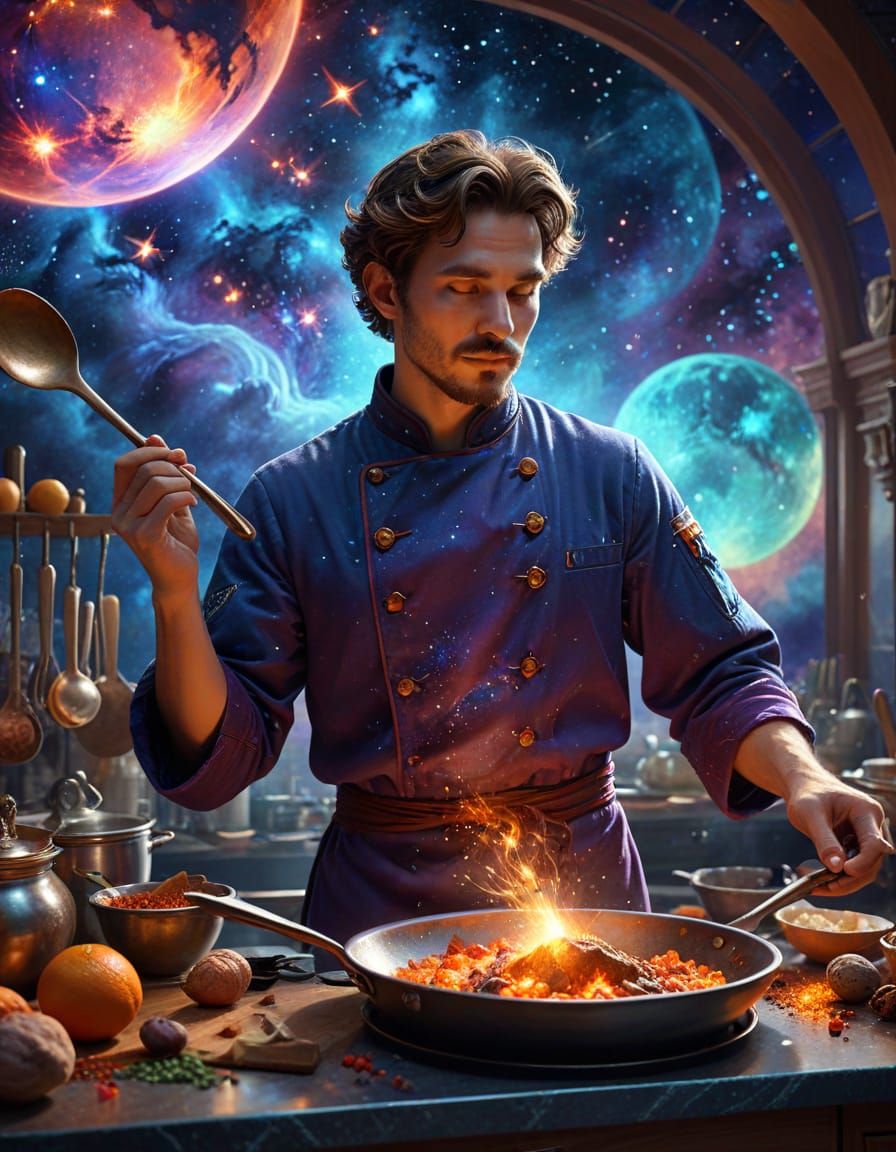 Art Nouveau Celestial Chef in Nebula Kitchen