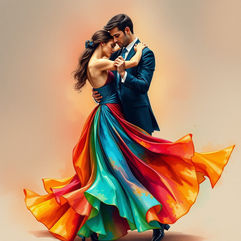 Sensual Tango Dancers in Wet Wash Watercolour Style