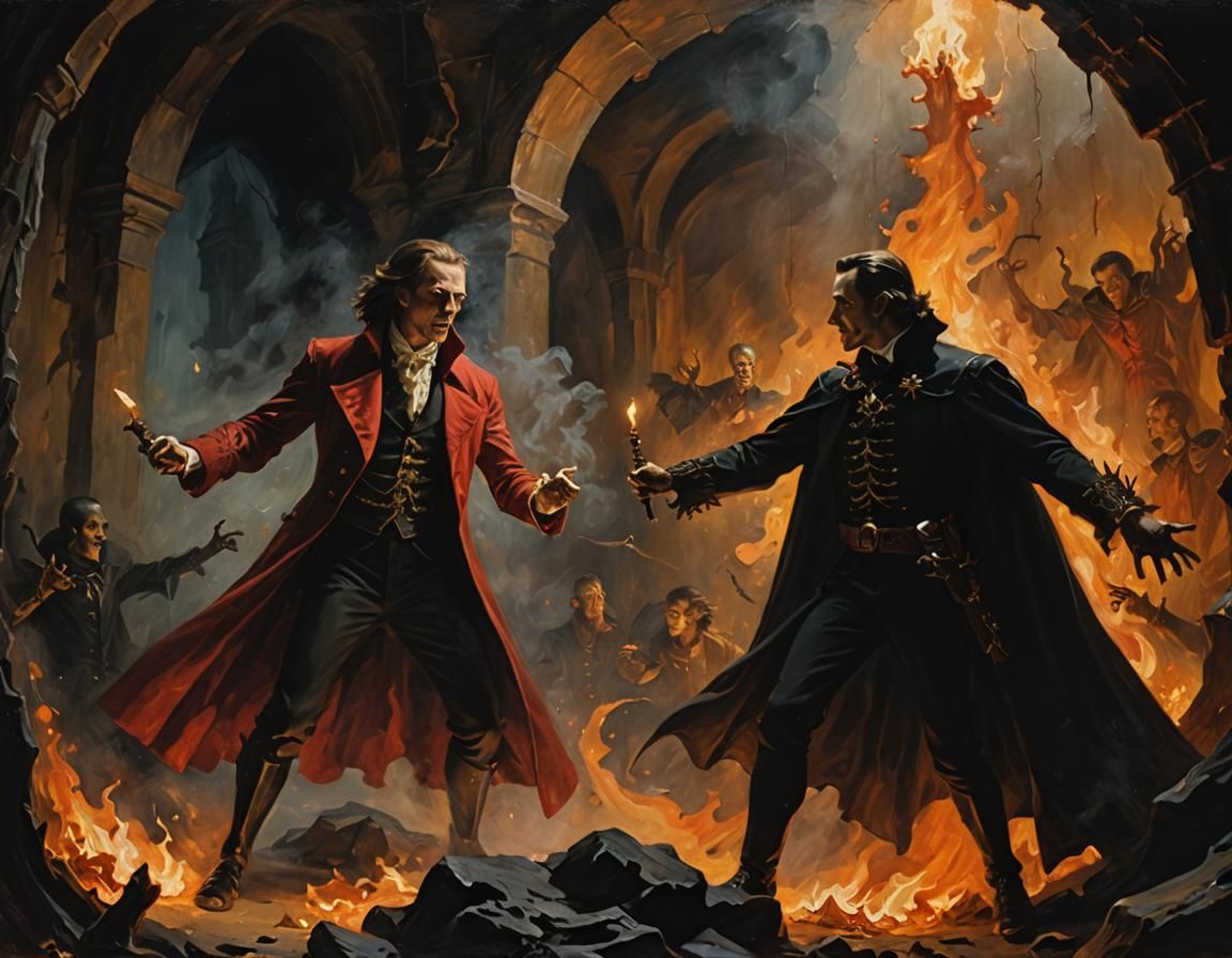 Van Helsing vs Dracula: Dramatic Oil Painting