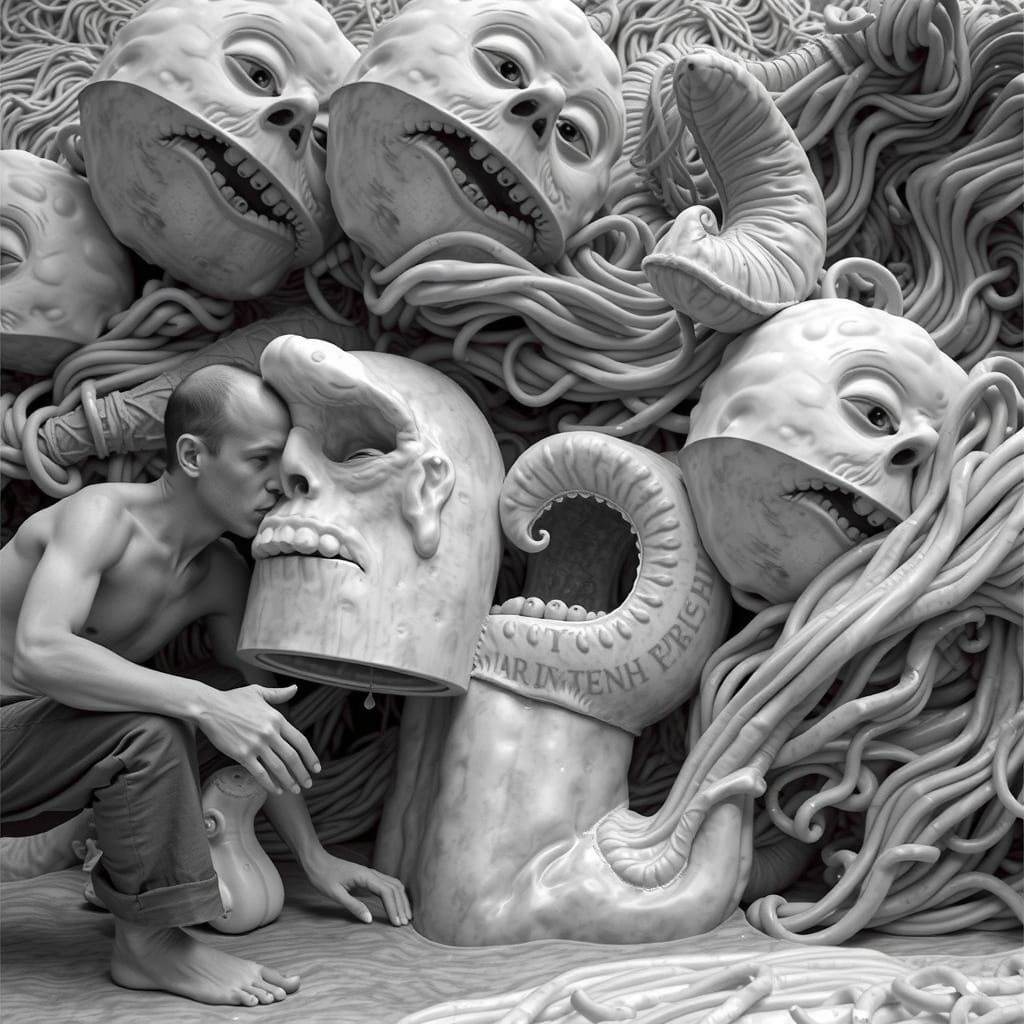 Surreal Tornado Noodles Photo in Social Unrealism Style