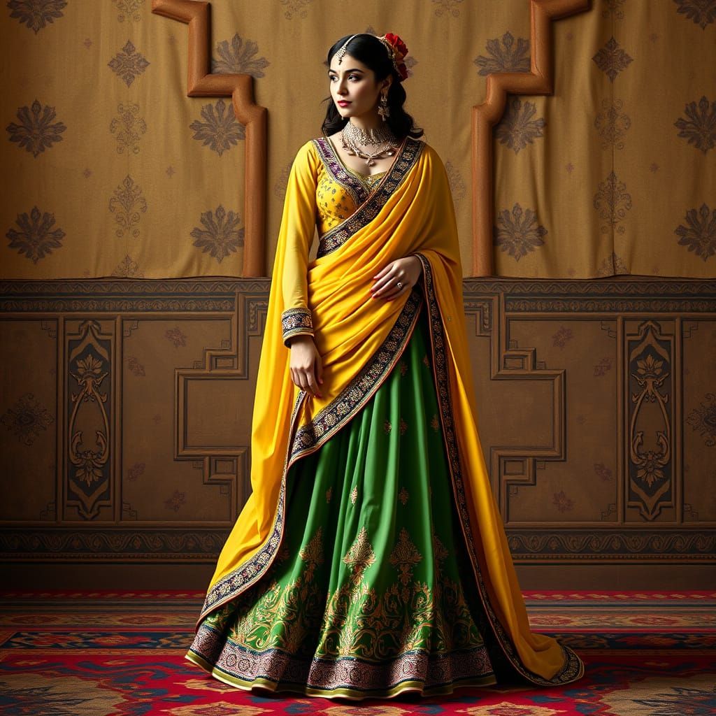 Anarkali in Vibrant Gown Inspired by Classical Indian Art