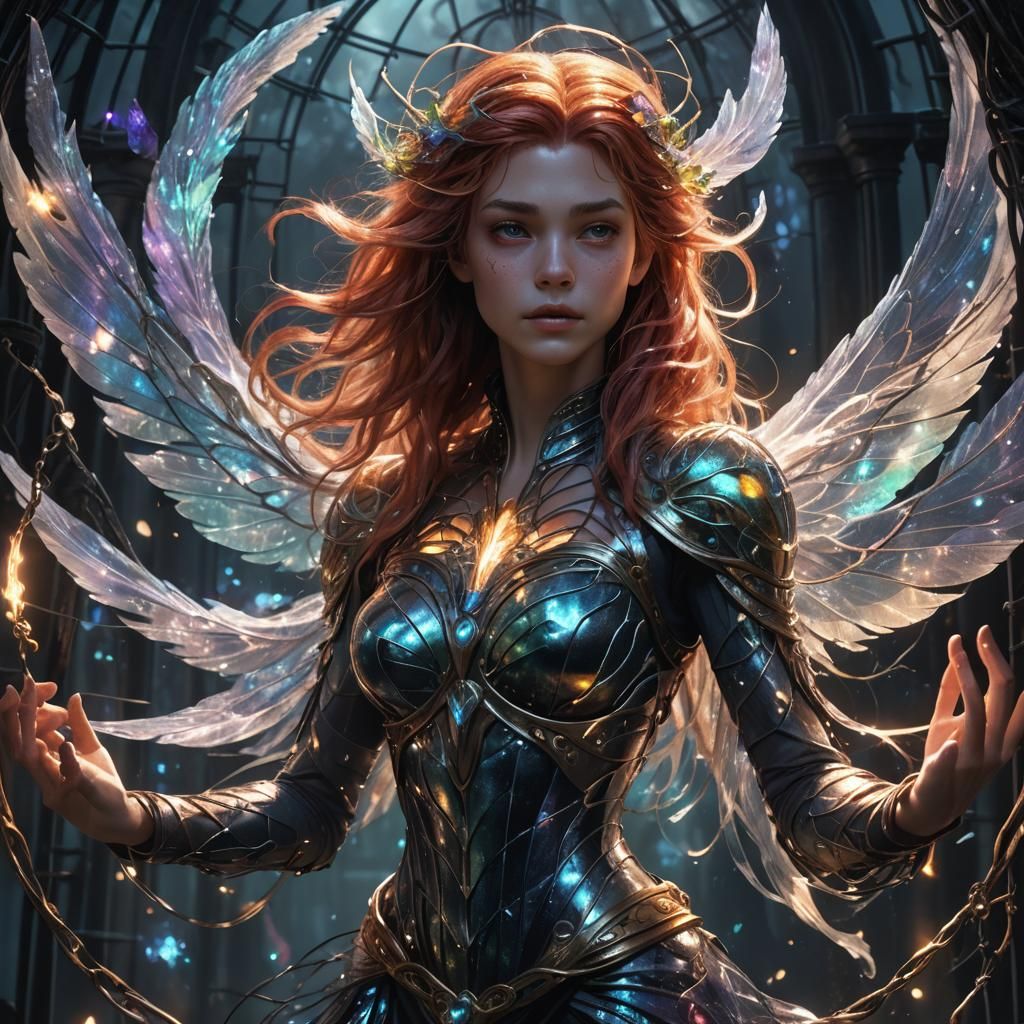 Ethereal Ariel Trapped in a Glowing Cage