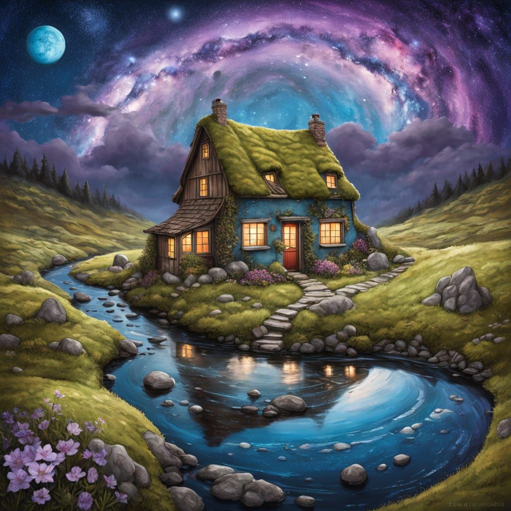 Cosmic Farmer Cottage Under the Milky Way