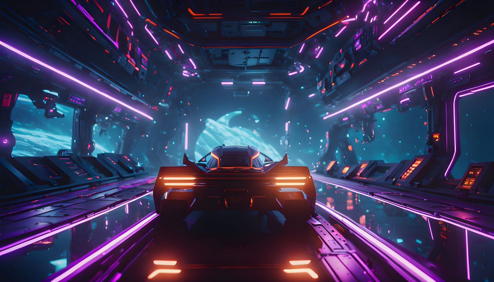 Hyperrealistic Futuristic Spacecraft Docked in Starlight