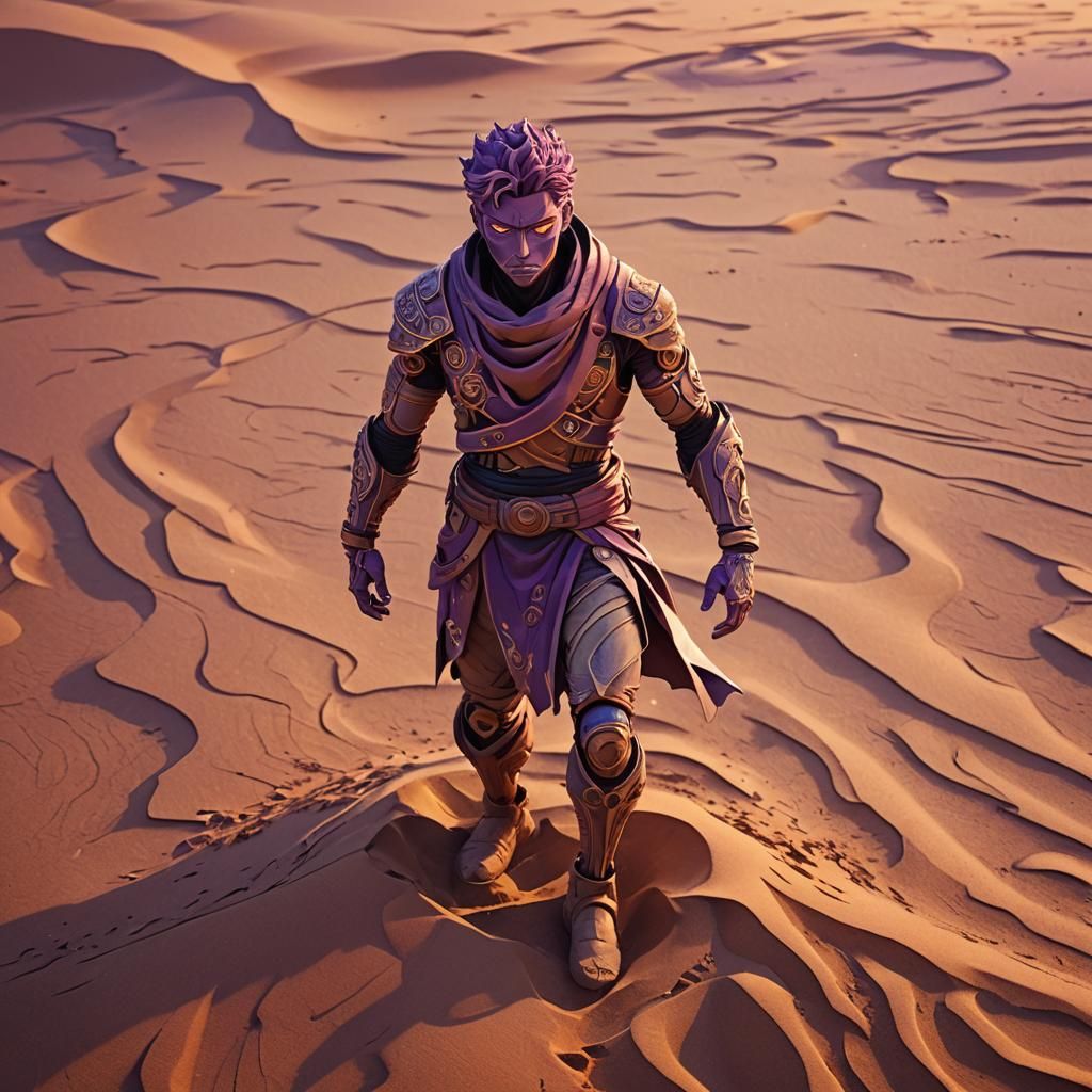 Anime Sand Man in Desert Sunset