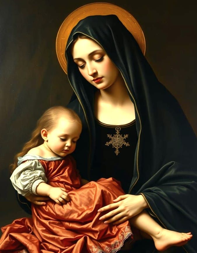 Gothic Madonna Portrait in Oil Painting Style