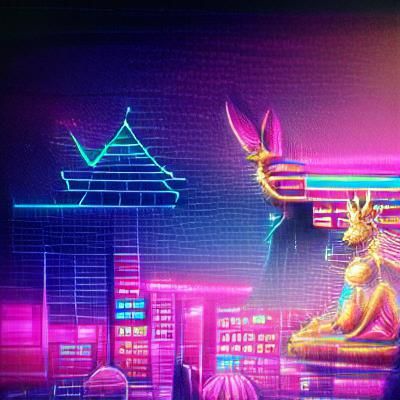 Bune, God of Wealth, in Synthwave Neon Style