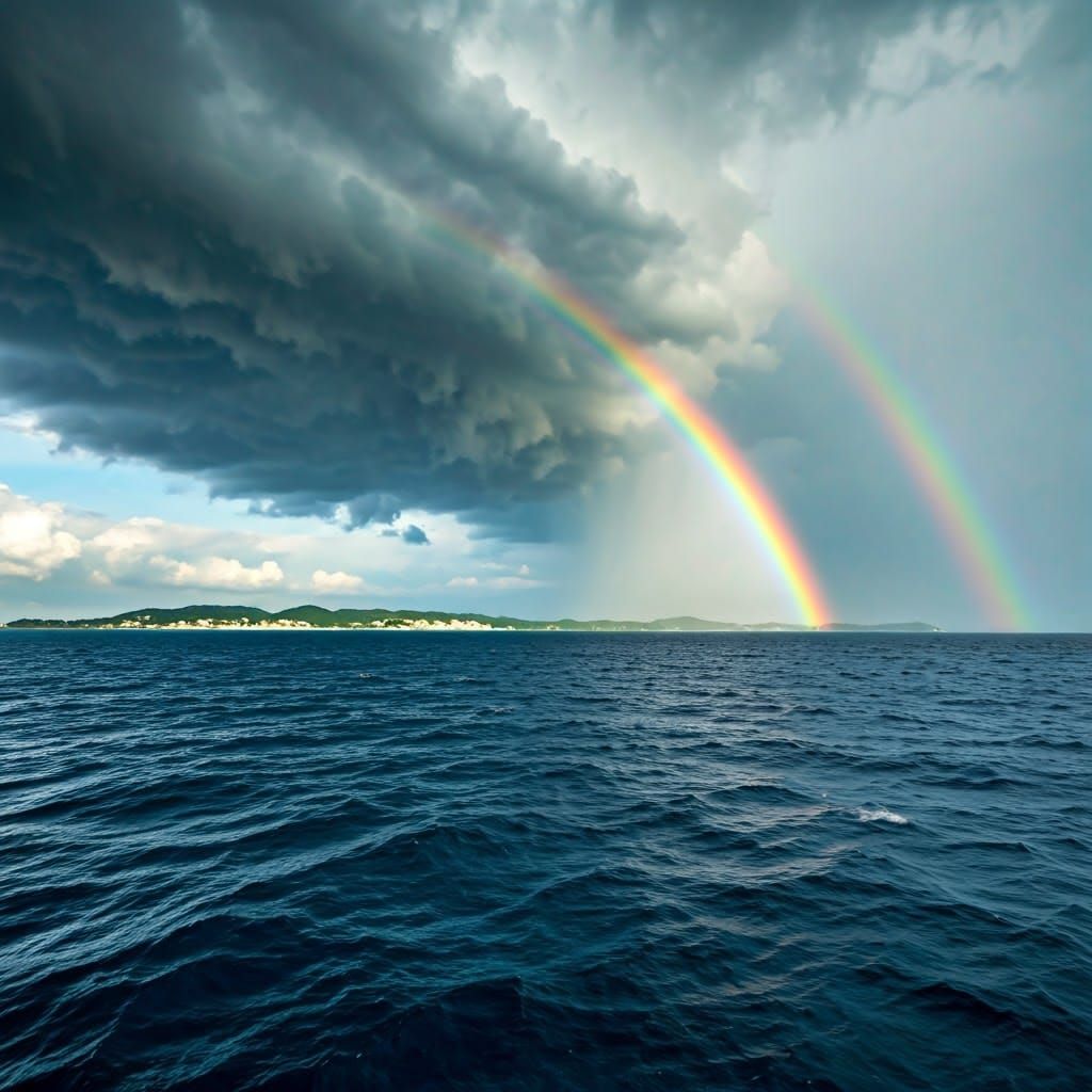 Typhoon Yagi: Rainbow Over a Stormy Sea