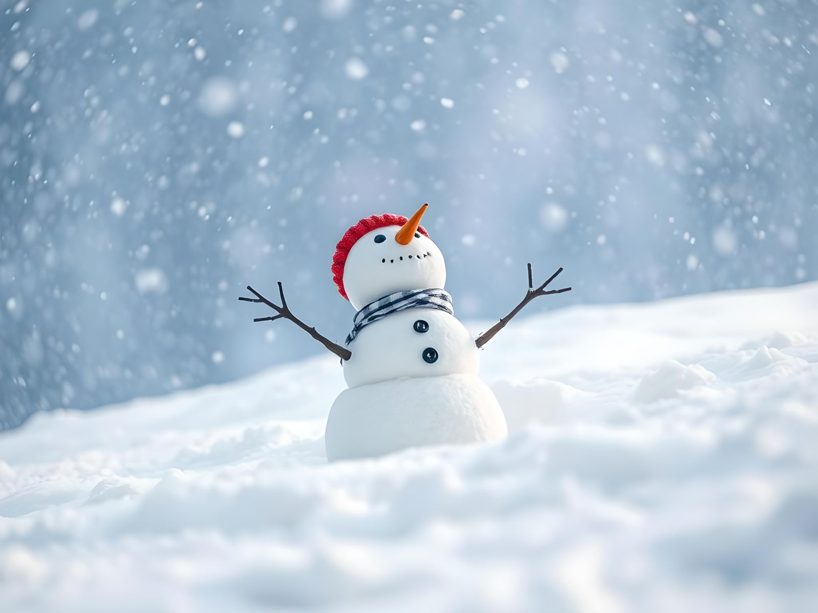 Delighted Snowman Enjoying a Snowy Winter Day