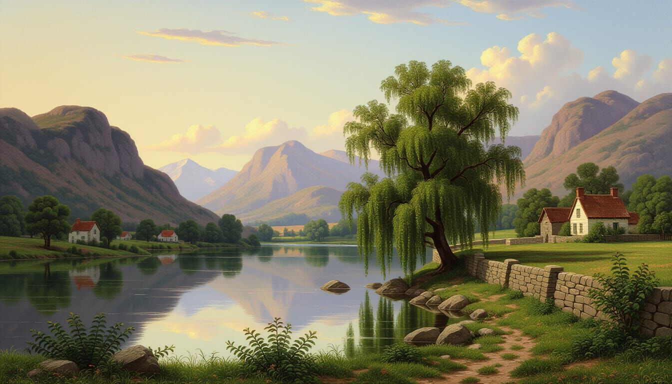 Idyllic River Landscape in Classic Style