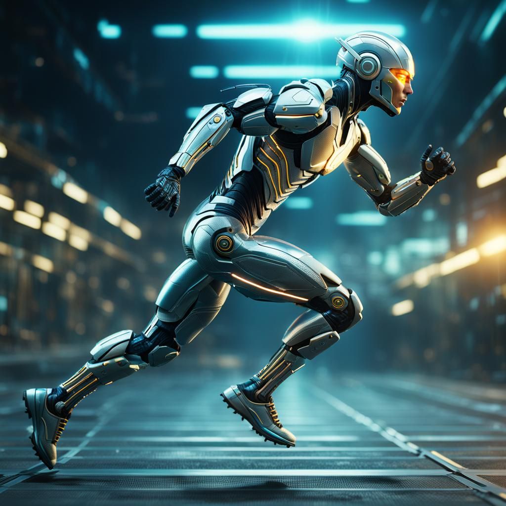 Cybernetic Sprinter in Futuristic Sci-Fi Style