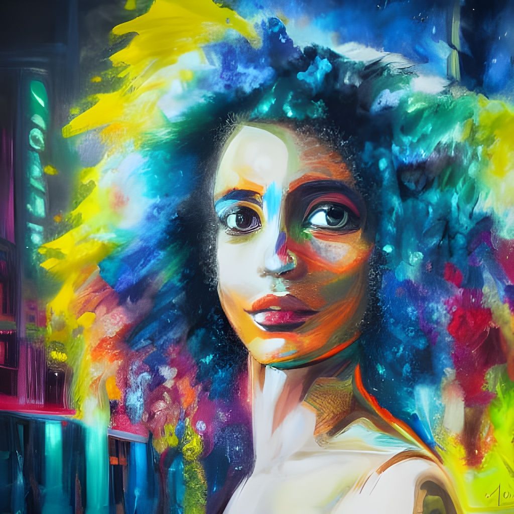 Woman in Vibrant City Street: Digital Painting