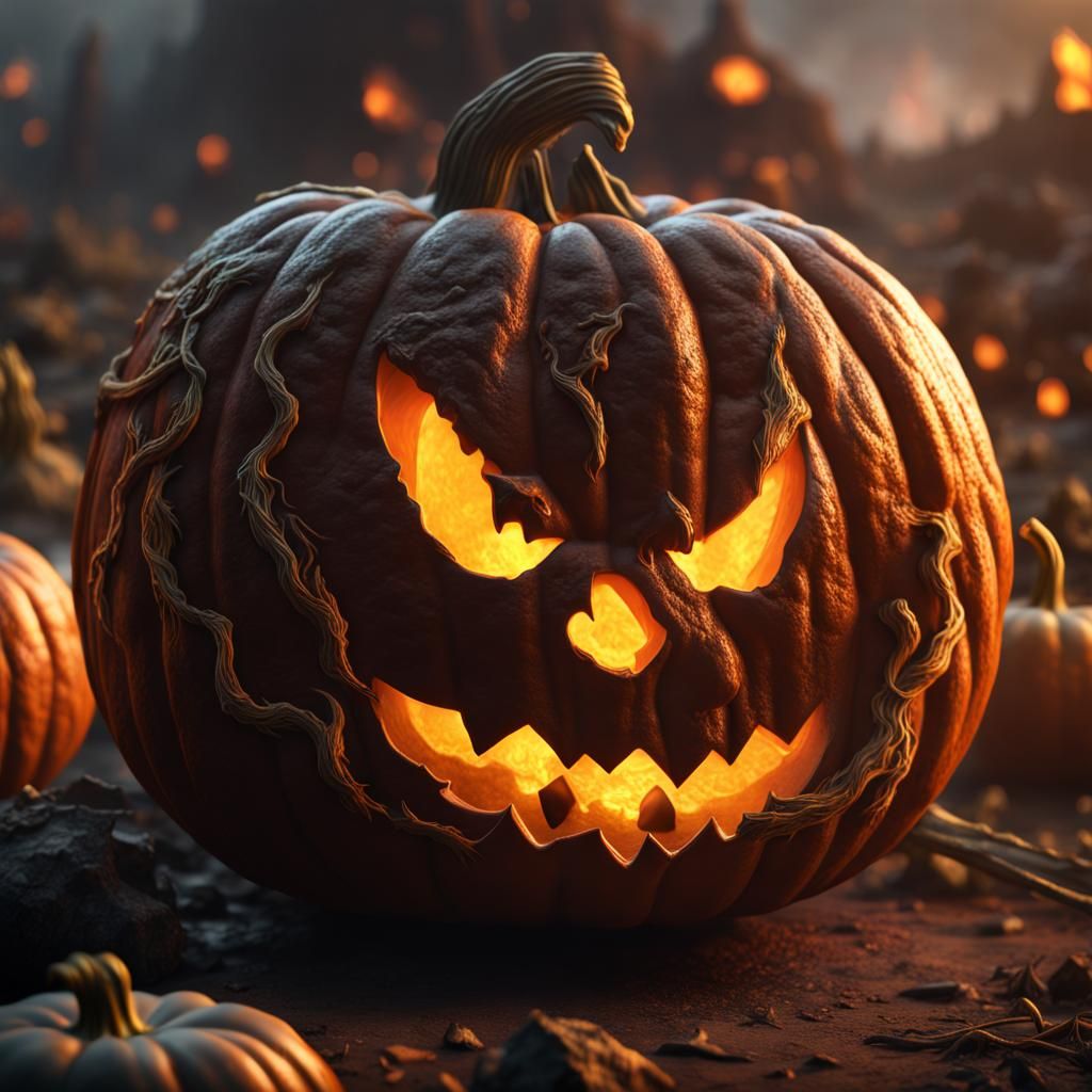 Intricate Battlefield Jack-o'-Lantern: Fantasy Concept Art