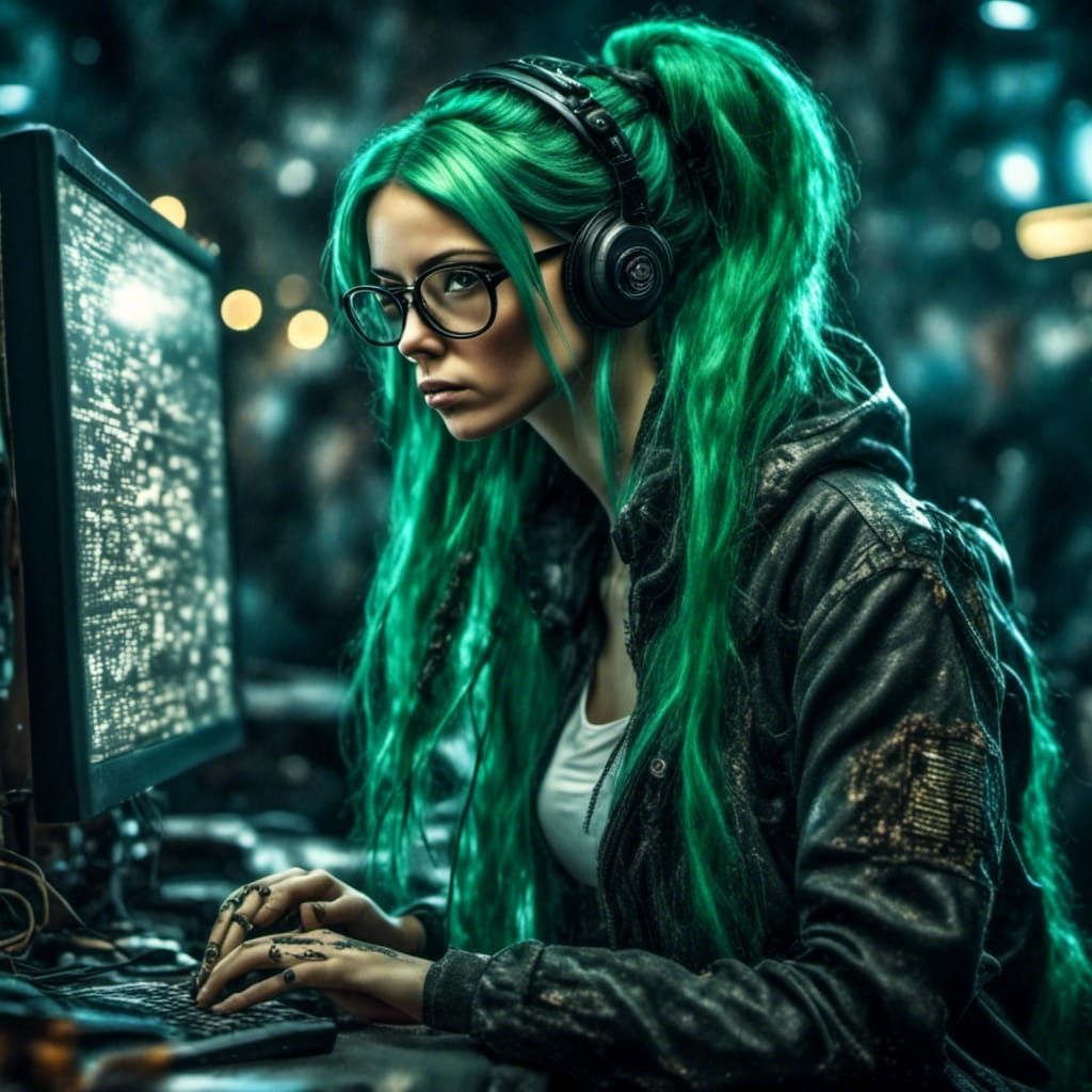 Hacker Punk Woman at Work