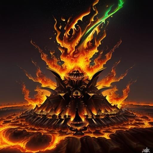 Inferno of Burning Orbs in Surrealist Style