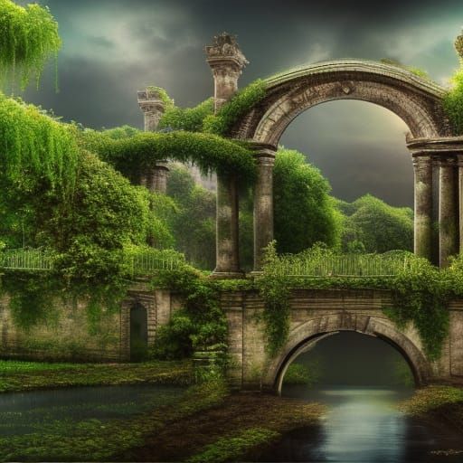 Vines Enshrouded Monumental Roman Bridge in Unreal Engine