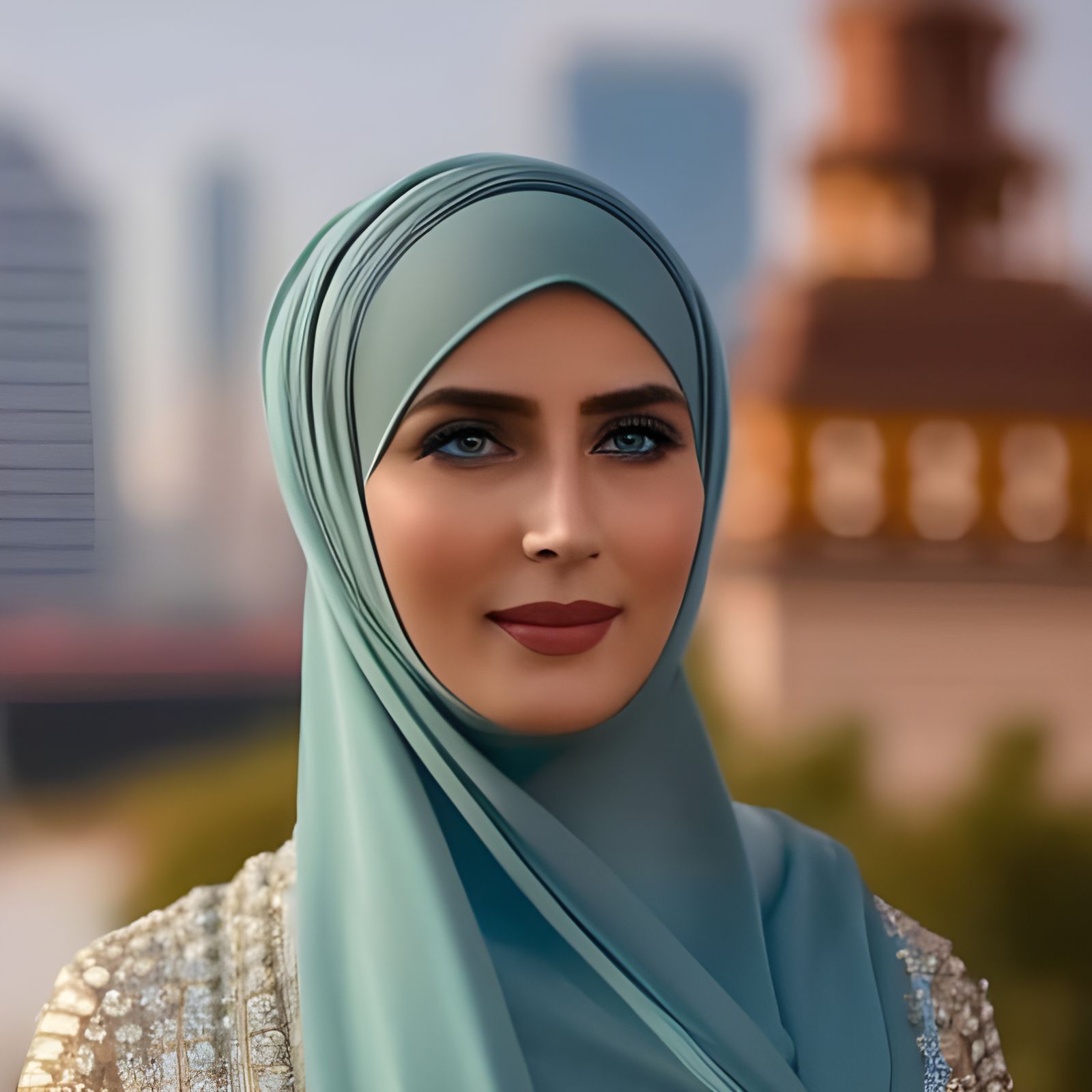 German Woman in Hijab: Detailed Digital Art Portrait