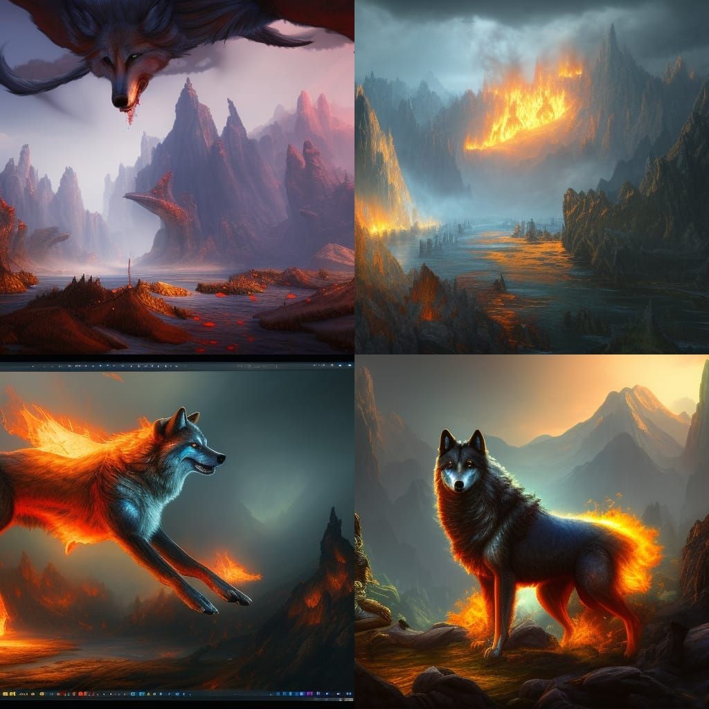 Fiery Wolf: Detailed Matte Painting