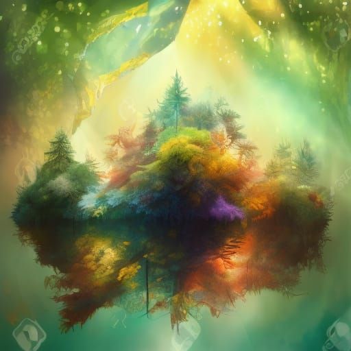 Anime Forest Girl in Blue Dress, 3D Art