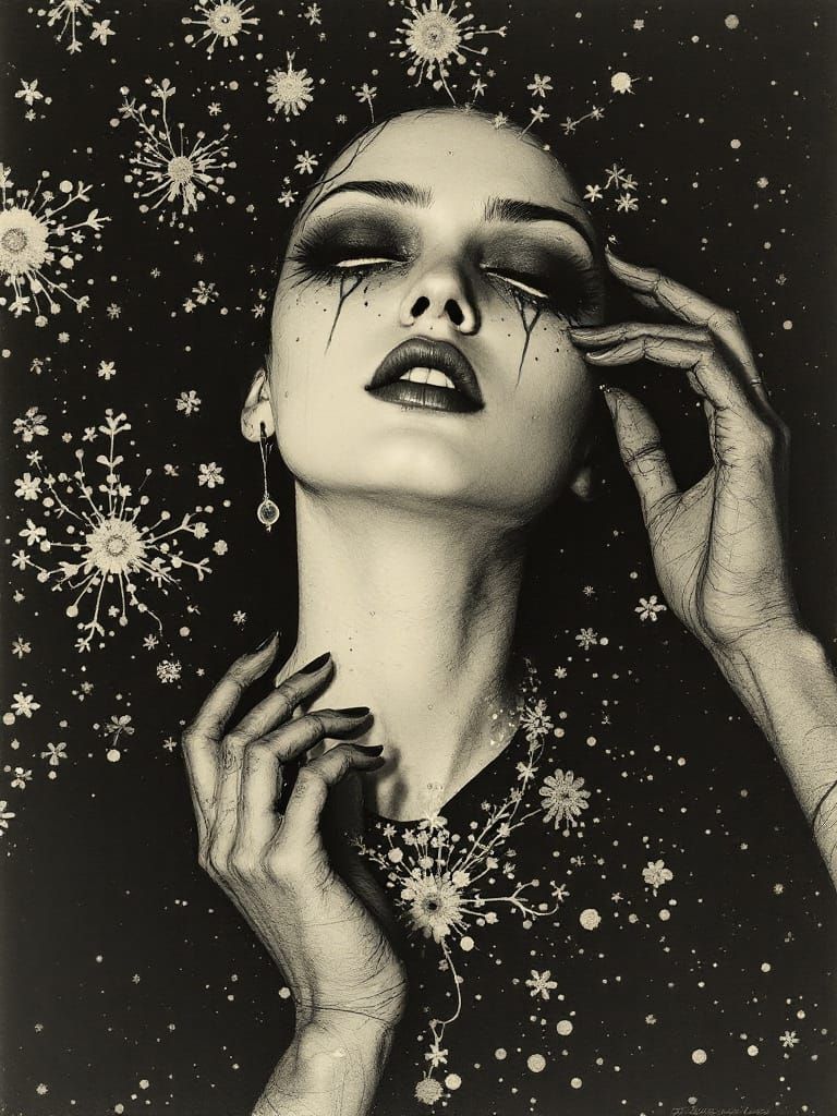 Melancholic Crying Face in Fornasetti Noir Style