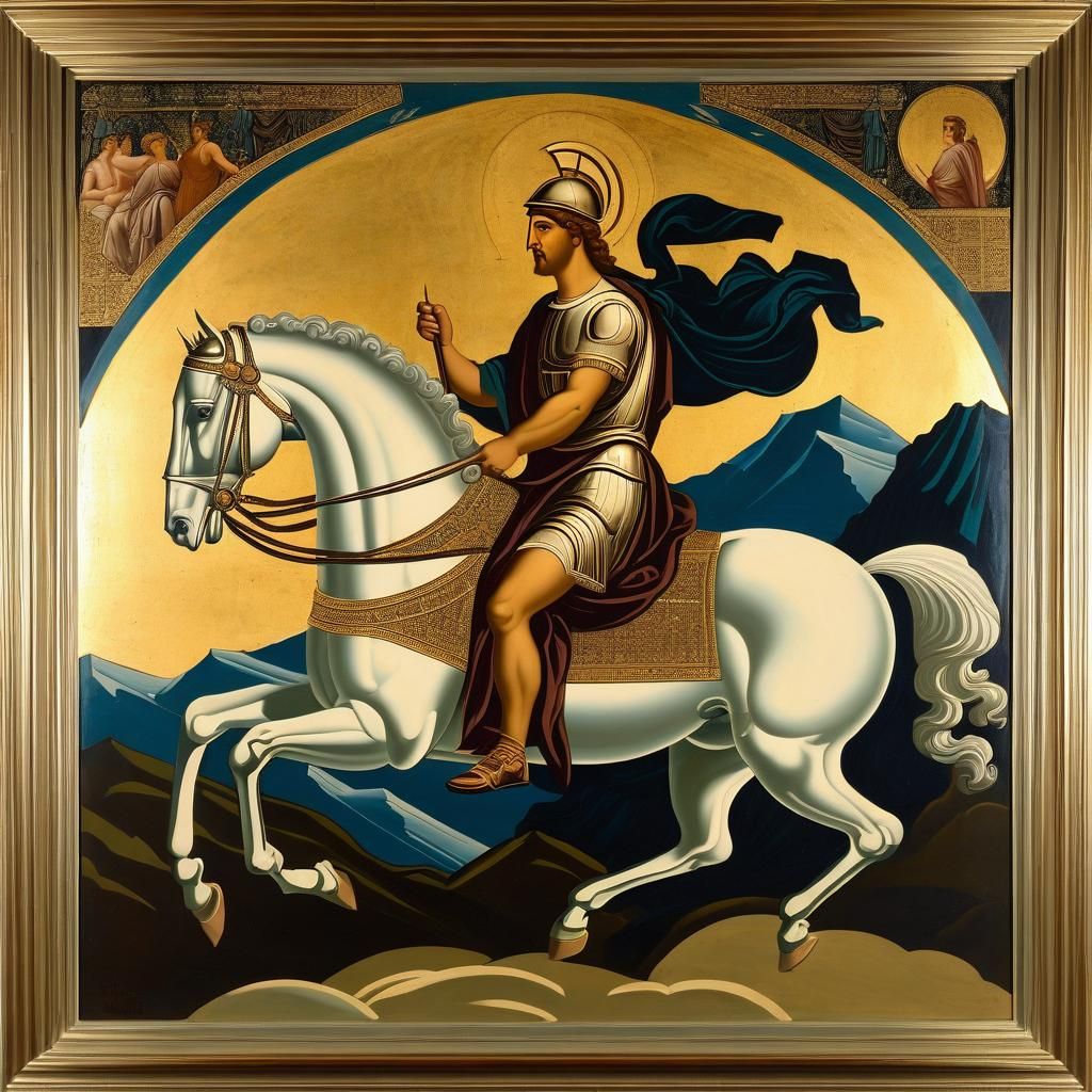 Bellerophon on Pegasus: Oil Painting of Greek Myth