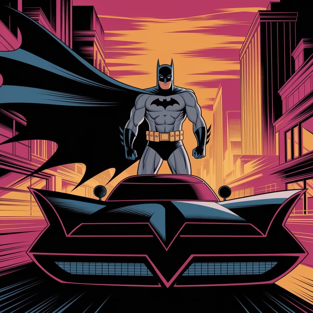 Batman on Batmobile at Sunset