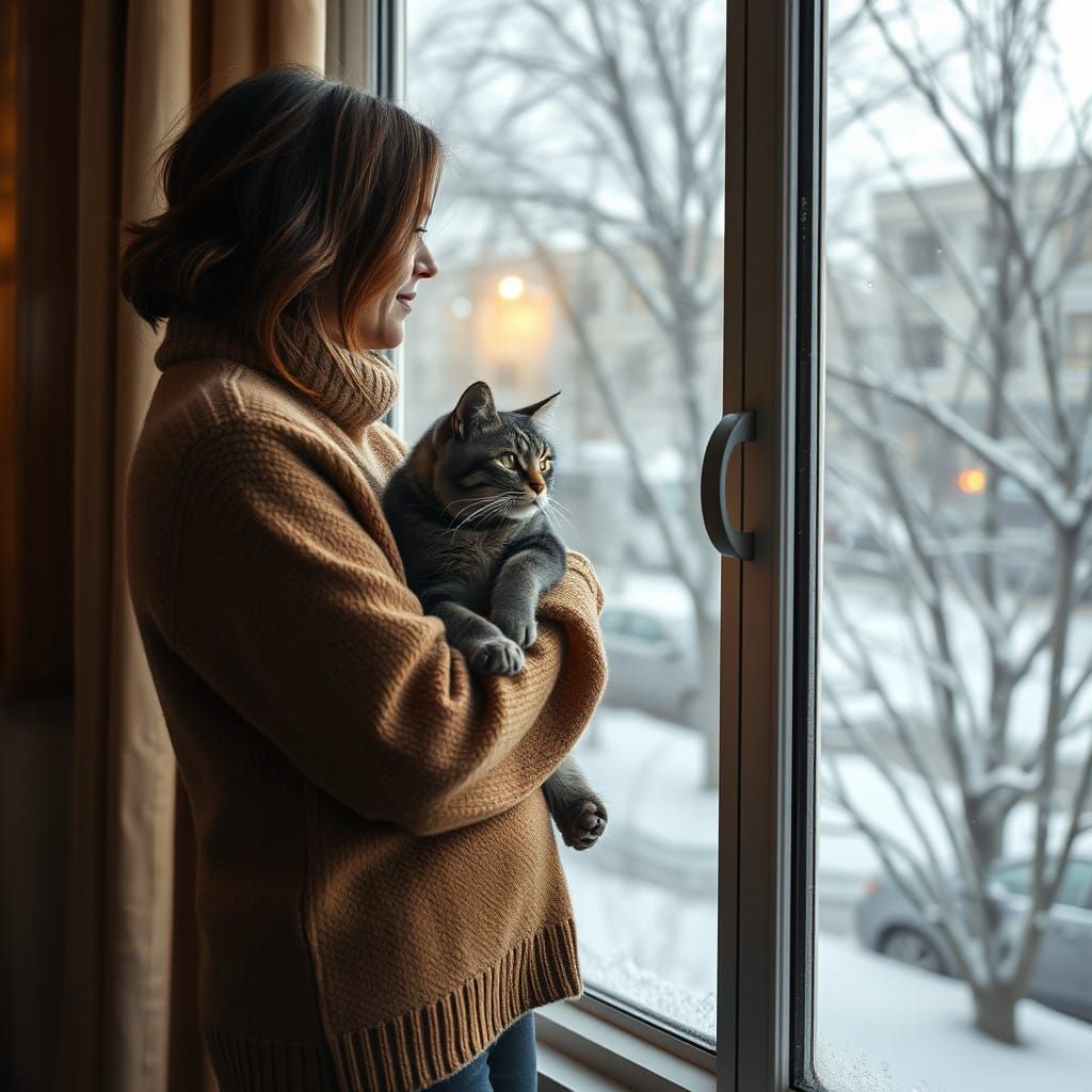 Warm Cozy Winter Scene with Cat