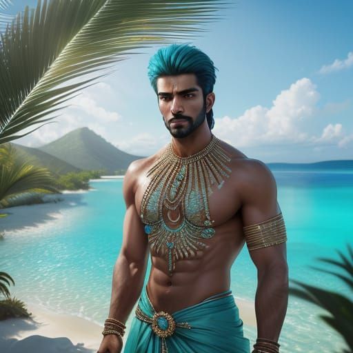 Diamond Beach Portrait of Indian Man in Digital Art Style