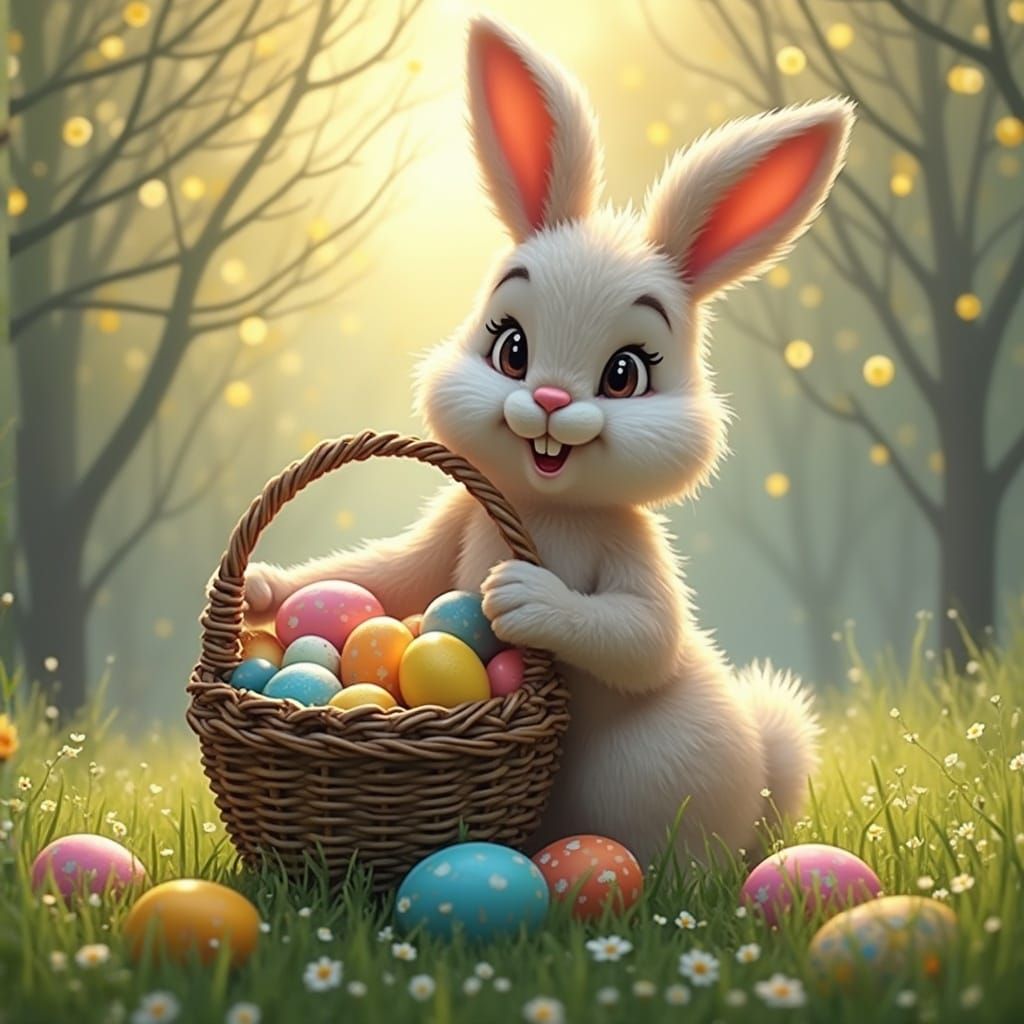 Vibrant Easter Bunny Delights with Colorful Egg Basket
