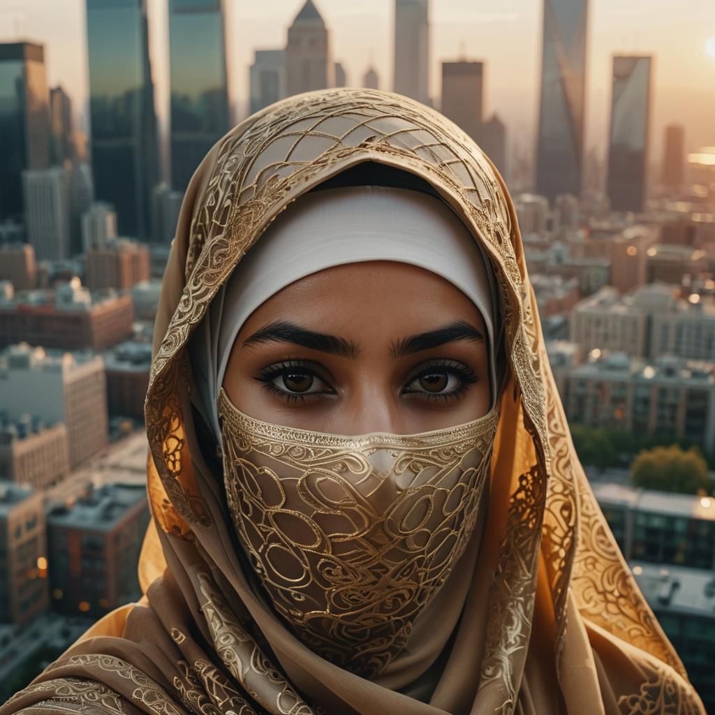 Stunning Portrait of Muslim Woman in Niqab at Sunset