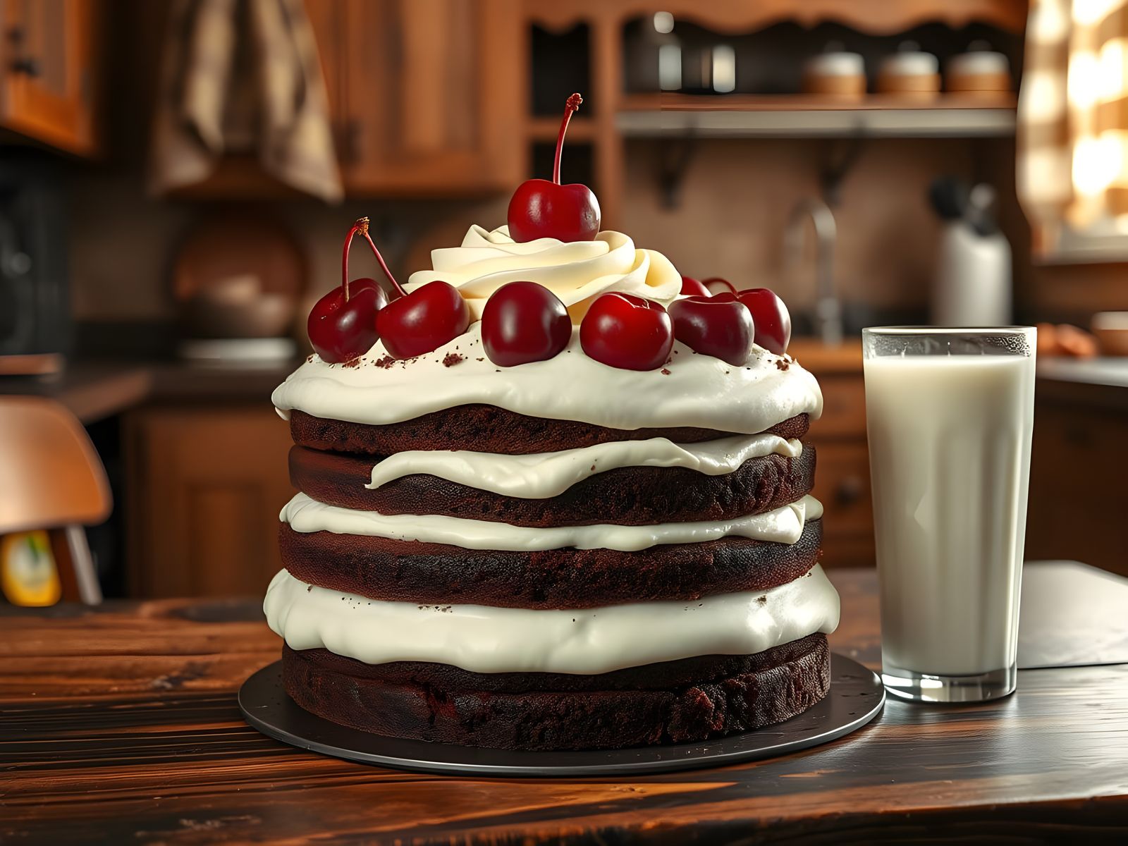 Decadent Chocolate Cake in Cozy Kitchen Setting