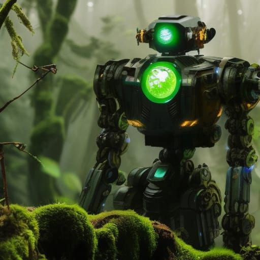 Moss-Covered Decaying Robot Reclaimed by Nature