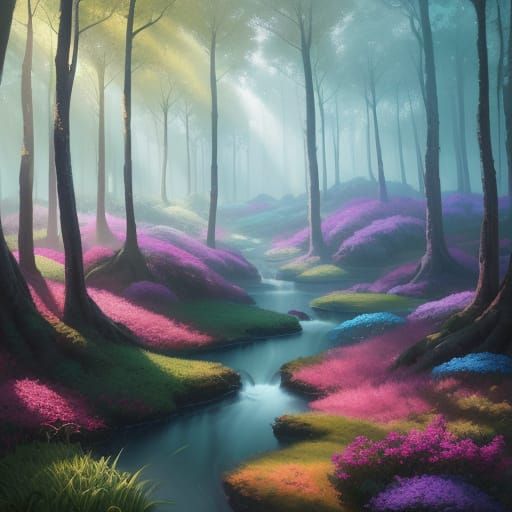 Fantasy Artists Painting in Magical Forest
