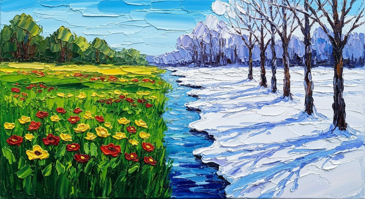 Spring vs. Winter Landscape in Impasto Oil Painting